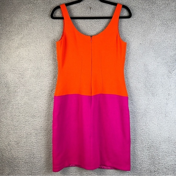 Emanuel Ungaro Dress Womens 4 Orange Pink Wool ColorBlock Shift A-Line - Picture 4 of 12